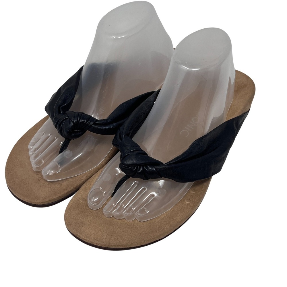 Vionic Pippa Knot Thong Sandals Black Leather Comfort Orthopedic Womens Size 11
